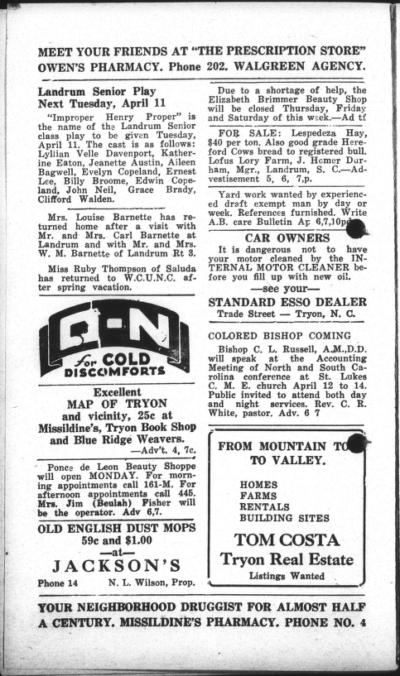 The Tryon Daily Bulletin Tryon Nc 1928 Current April 07 1944 Image 2 · North Carolina