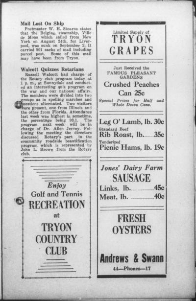 The Tryon Daily Bulletin Tryon Nc 1928 Current September 27 1940 Image 3 · North